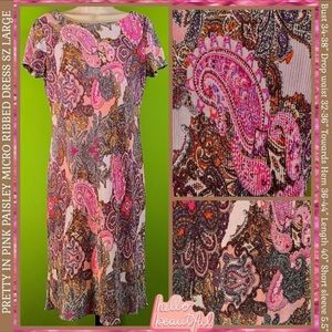 ‼️FINAL PRICE‼️L SHELBY & PALMER PINK PAISLEY MINI RIBBED DRESS SUBTLE SHEEN